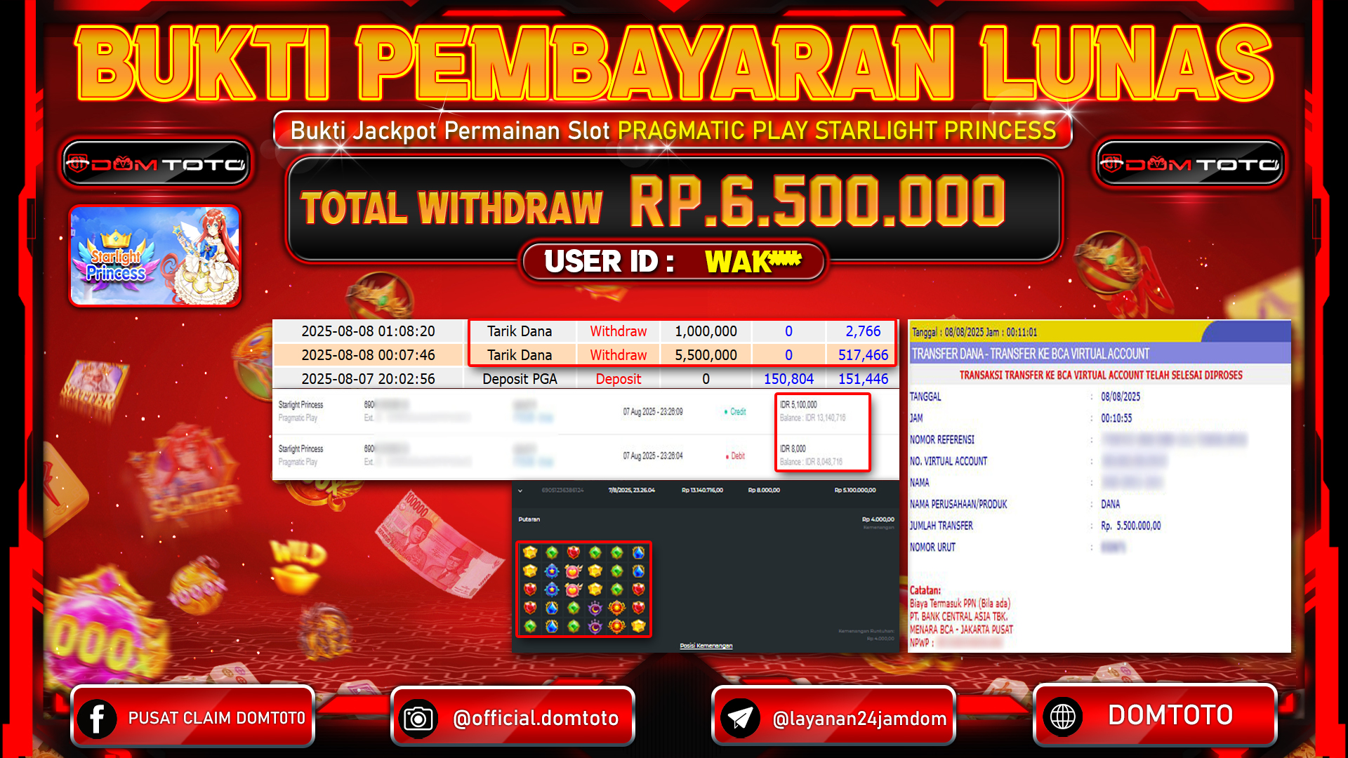 JACKPOT SLOT STARLIGHT PRINCESS 08 AGUSTUS  2025